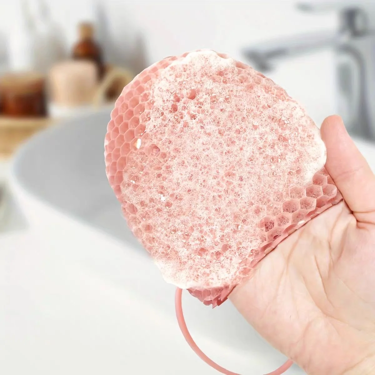Exfoliating shower glove with colorful honeycomb weave and TPU high elasticity antibacterial material - gentle, safe and durable