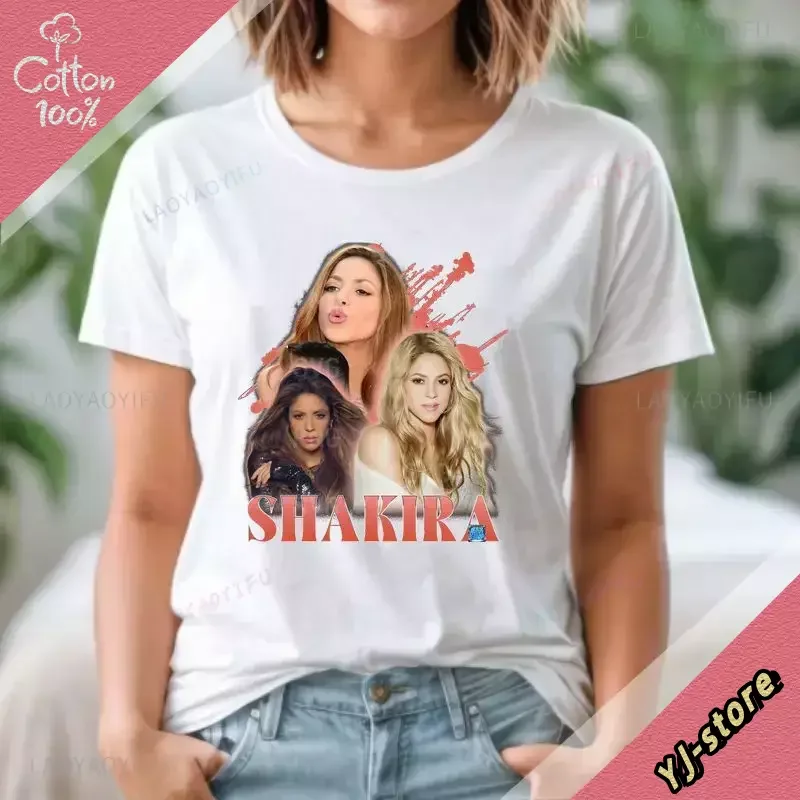 Singer Shakira T-shirt BZRP Music Fan 100% cotton T-shirt Female Hip Hop Street clothing Unisex retro aesthetic clothing view 6