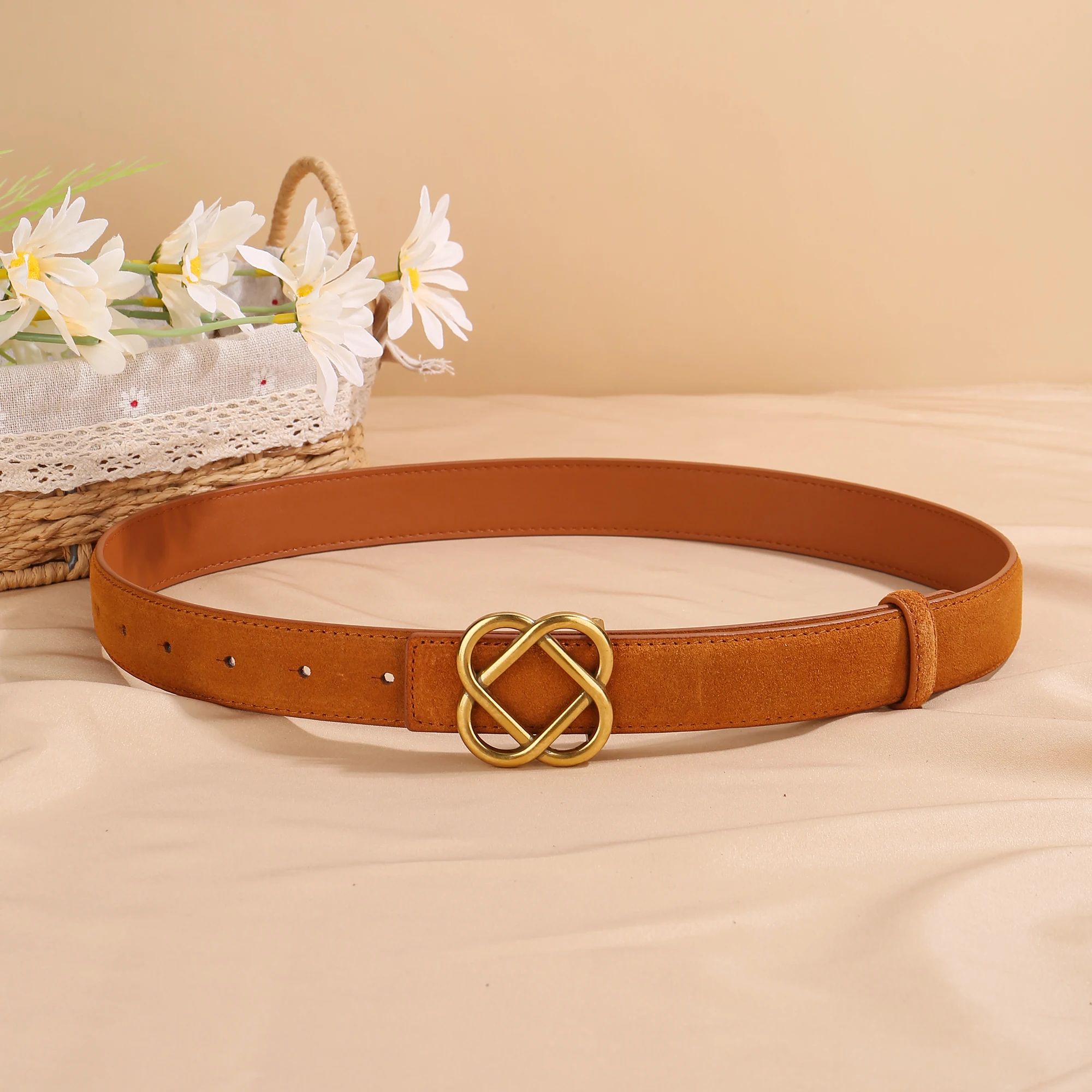 2026 Neuer 2,8 cm breiter Wildleder-Rindsledergürtel für Damen im Vintage-Stil mit Retro-Goldschnalle, schmaler Ledergürtel für Kleider und Jeans – Detail 16