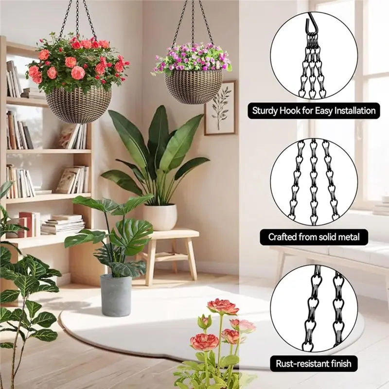AB66-4 Pack 24 Inch Hanging Basket Chain With Hooks, Metal Planter Flower Pot Chain For Hanging Plants Outdoor, Adjustable