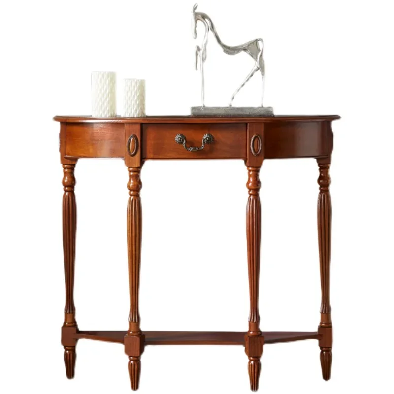 

American all solid wood semicircular entrance table corridor simple entrance table European-style entrance hall partition