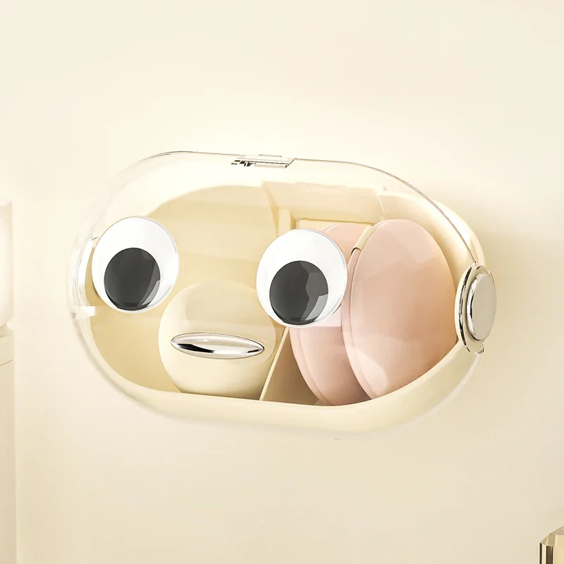 

Cosmetic storage box Household wall hanging perforation-free sealing dust proof multi-functional powder puff beauty egg storage