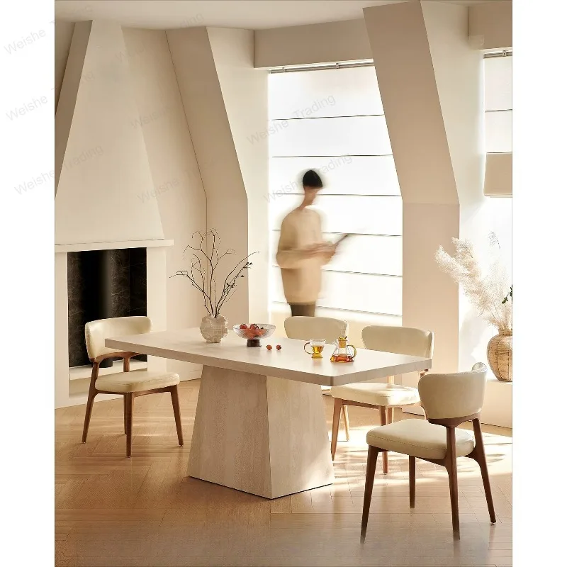 Travertine rock slab dining table modern simple antique rectangular dining table household