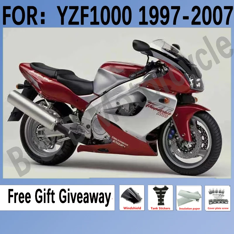 NEW Fairings Kit Fit for YAMAHA YZF 1000 97 98 99 00 01 02 03 04 05 06 yzf1000 1997-2007 Bodywork Fairings kits set Silver Red