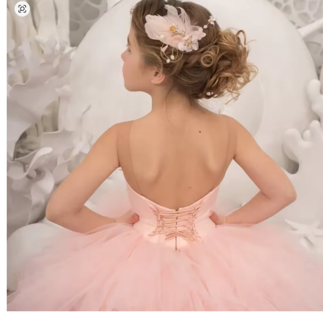 Flower girl dress, gradient color multi-layer tulle puffy dress, floor-length princess dress, girls' pageant dress, birthday par