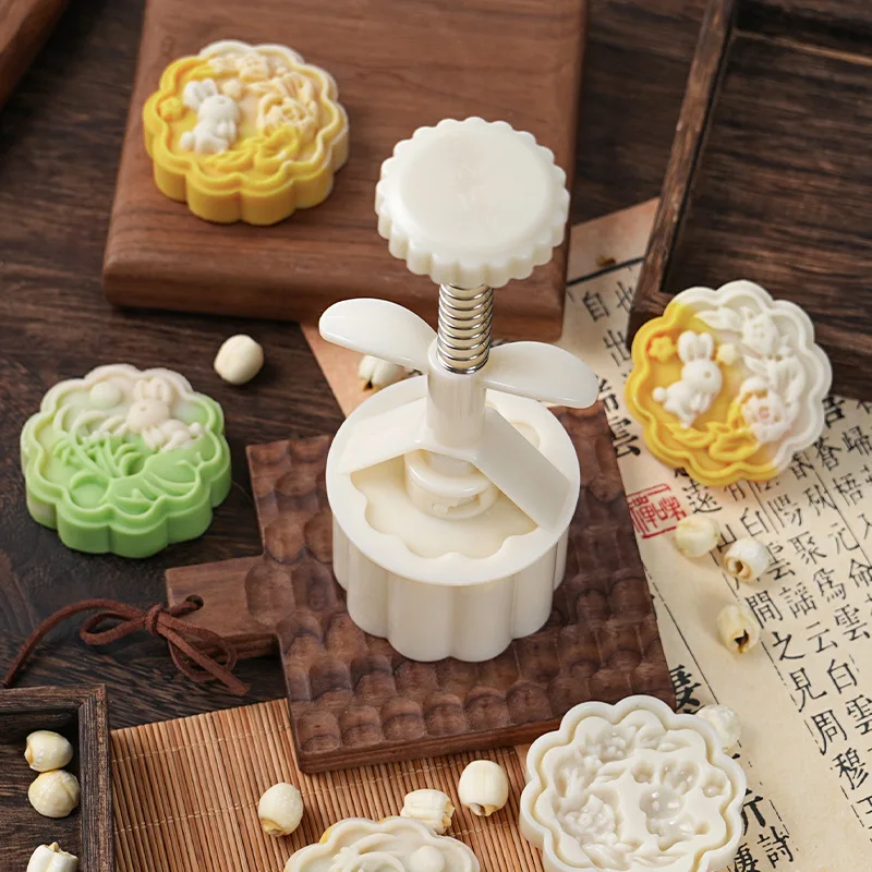 Rabbit Flower Mooncake Mold Hand Press Food Grade Pastry Mold Mung Bean Cake Home Baking Tool
