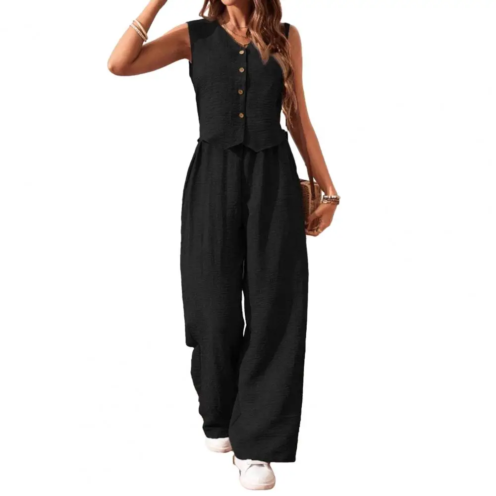 

Women Two Piece Set Summer Office Suit with V Neck Top Button Down Vest 2025 Spring New Fashion Female Sets