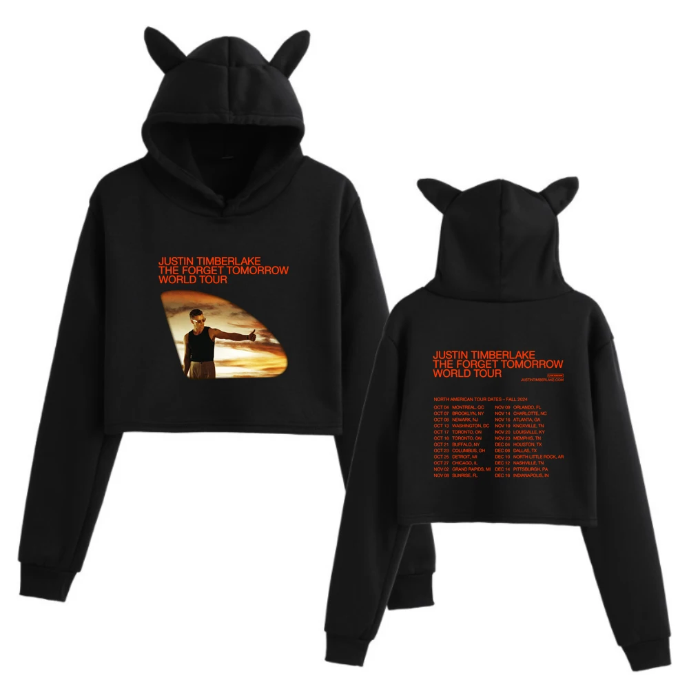 Justin Timberlake The Forget Tomorrow World Tour North America 2024 Fans Gift Hoodie Girls Fashion Long Sleeve Cat Ears Clothing