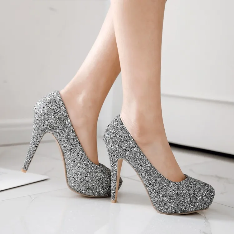 Oversize  Large size  Big Size  Ladies high heels women shoes woman pumps         Sequined high-heeled single shoes