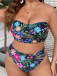 VigoJany 2025 Print Bandeau 2-częściowy zestaw bikini Plus Size Kobiety Push Up Wysoka talia Duży kostium kąpielowy Plaża Chubby Strój kąpielowy