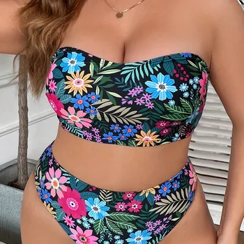 VigoJany 2024 프린트 방도 투피스 플러스 사이즈 비키니 세트, 여성 하이웨이스트 푸시업 대형 수영복, 통통한 비치 세트  Best5