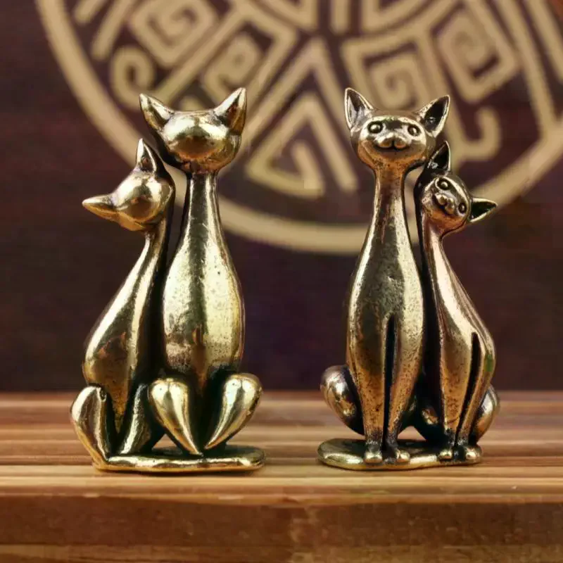 Art Craft Cat - ประติมากรรมรูปแมวคู่ทำจากทองเหลือง ของตกแต่งโต๊ะทำงาน ห้องนั่งเล่น สำนักงาน งานศิลปะ งานฝีมือ