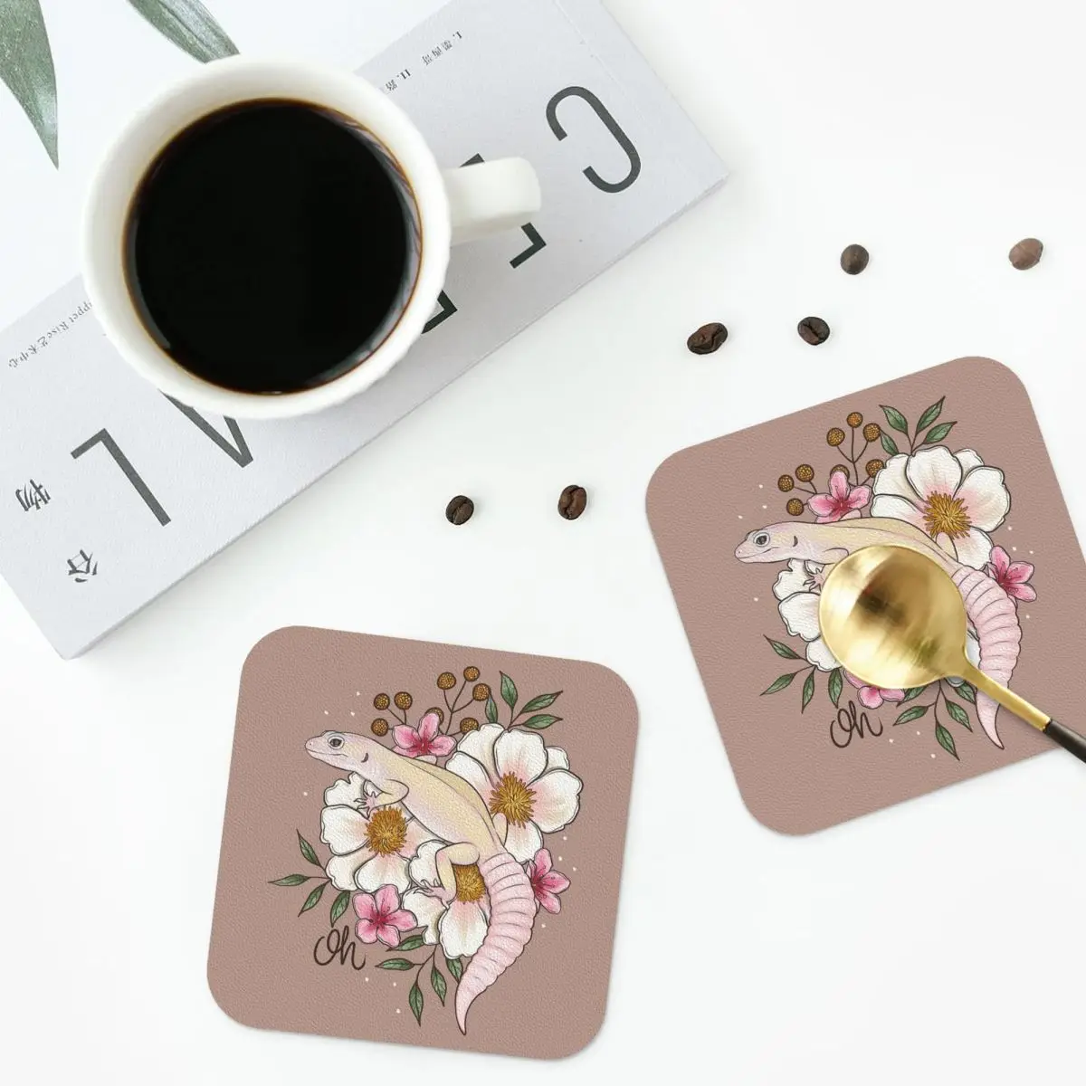 Leopard Gecko Murphy's Patternless With Florals Coasters Kitchen Placemats Insulation Cup Coffee Mats For Decor Pads Set of 4