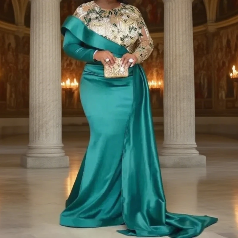 

Mother Of The Bride Dresses Elegant Wedding Long Sleeves Sheer Neck Mothers Dress Groom Gowns For Black Women Plus Size