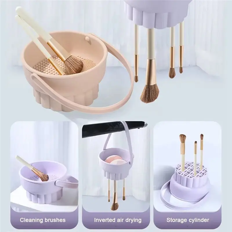 AT63-Silicone Washing Bowl Makeup Brush Cleaning Box Make-Up Egg Drying Tool Set Powder Puff Washer Sponge Storage Artifact A