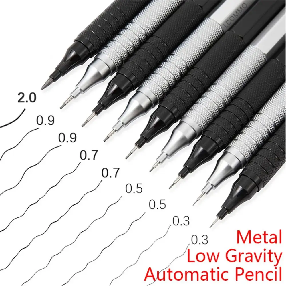 0.3/0.5/0.7/0.9/2.0mm Art Drawing Automatic Pencils Low Center of Gravity Retractable Nib Metal Mechanical Sketch Pencil