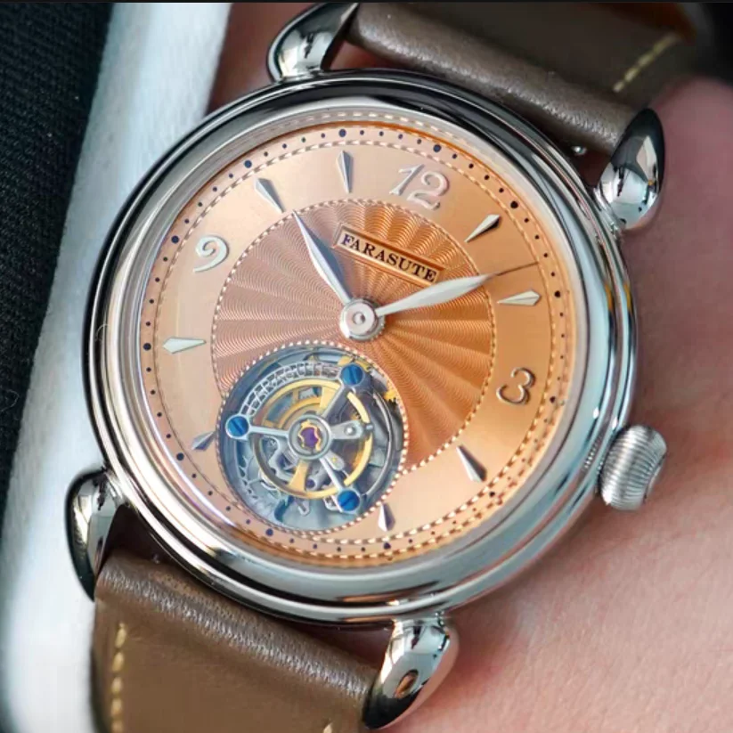 FARASUTE Men Tourbillon Watch 37mm Manual Winding Mechanical Wristwatch Ultrathin Sapphire Mirror Sunray Dial Peacock Mov