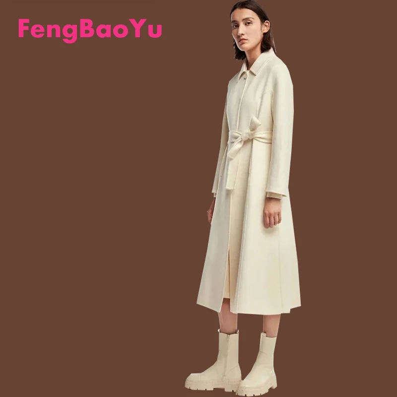 

Роскошное кашемировое женское пальто, осенне-зимнее винтажное классическое шерстяное пальто, белое темпераментное мягкое гладкое женское пальто на шнуровке