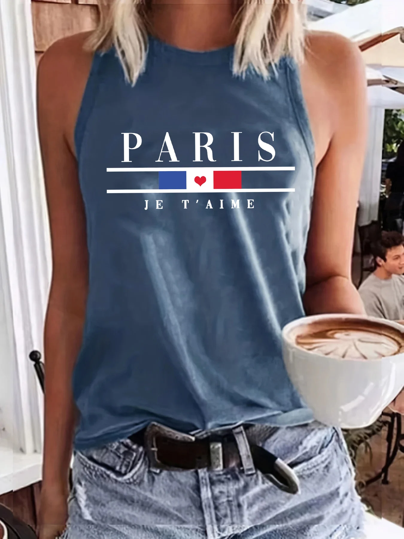 Women's Summer PARIS Letter Print Large Casual Sleeveless Loose Tank Top T-shirt Breathable for Spring & Summer