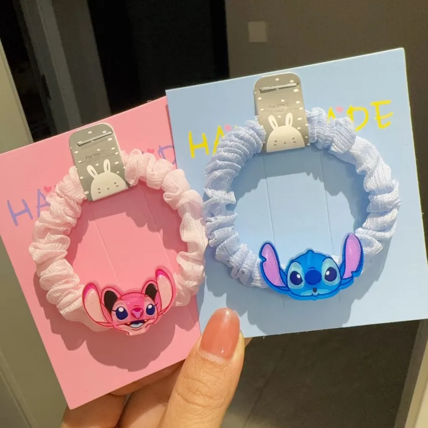 Disney Anime Lilo & Stitch Hair Bands Angel Girl Kawaii Stitch Hairpin Cartoon Rubber Band Hair Accessoires Girl Gifts Toy