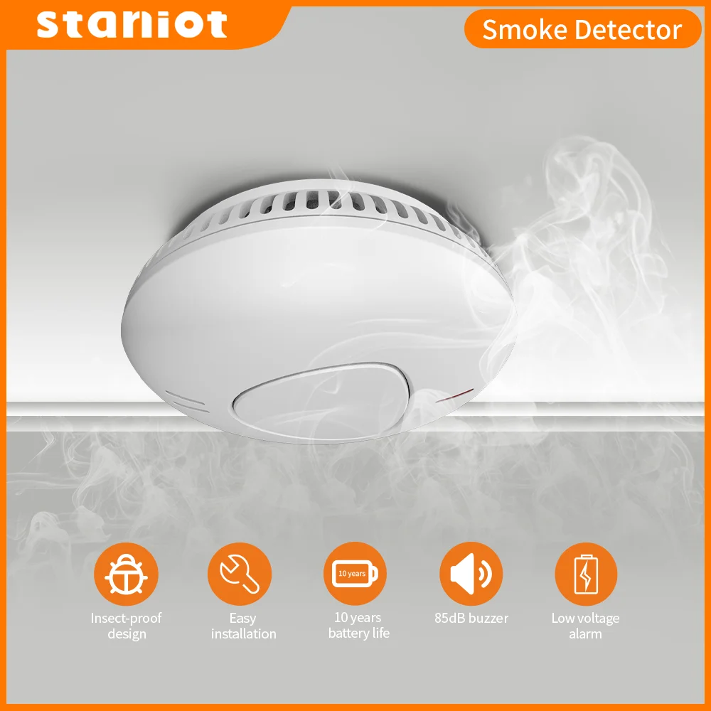10 Year Battery Smoke Detector Fire Alarm 85db EN14604 Certified with LED Indicator Low Battery and Silence for Home Bedroom