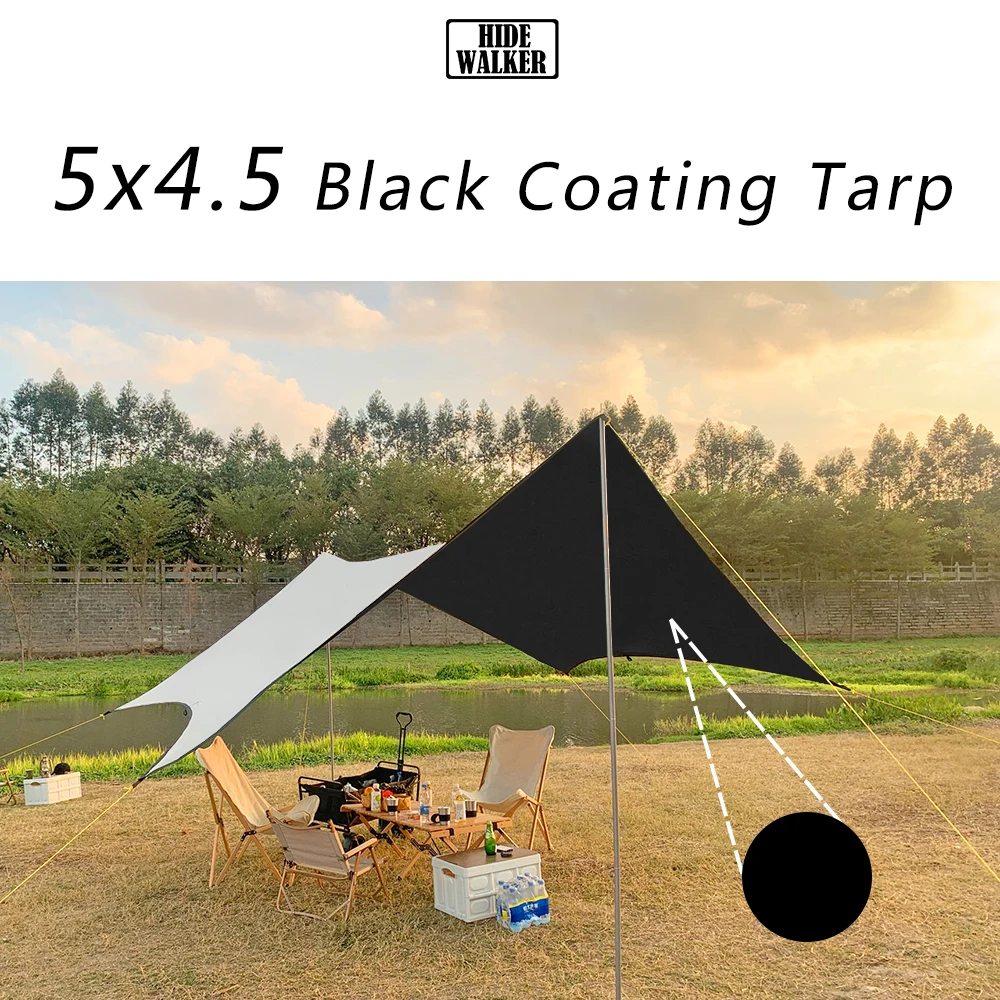 

Black Coating Tarp Waterproof Large Black Coated Tarp Tent 5x4.5 Hexagon Camping Flysheet Outdoor Picnic BBQ Sunshade Awning