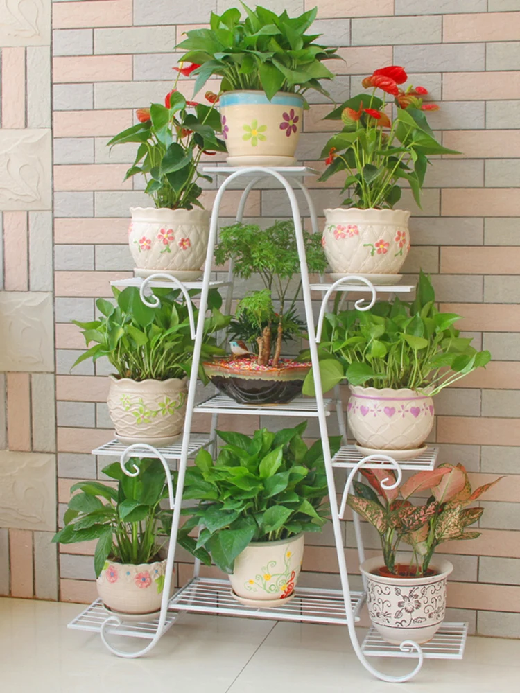 

Rustic Iron Plant Stand Multi-Layer Indoor Balcony Living Room Potted Plant Ra Free-Standing een Vine Succulent Planter