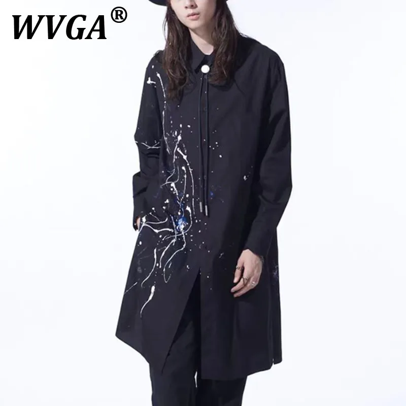 

WVGA Spring Summer Autumn New Man Tide Ink Splash Printed Pattern Trendy Long Sleeve Shirt Niche Chic Casual Tops Ins Y2K W10404