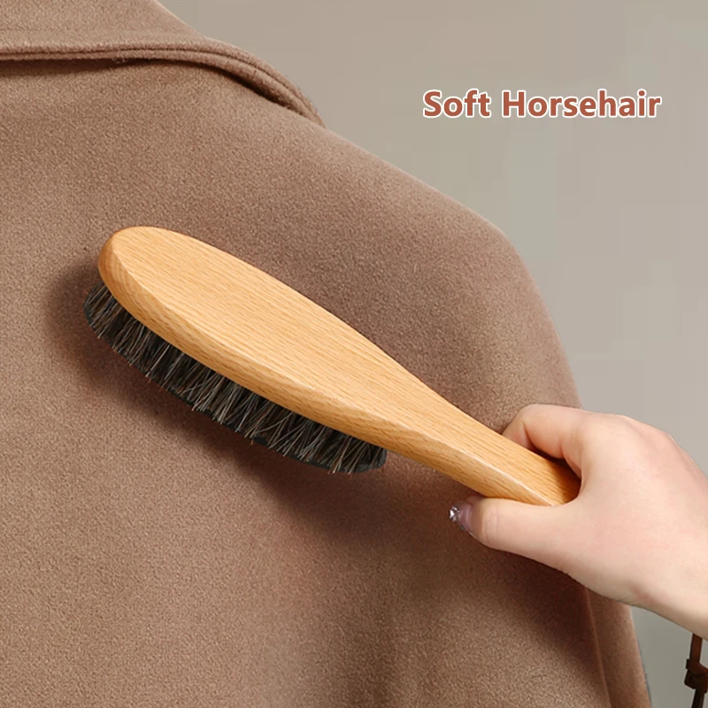 Coat Cleaning Brush Soft Horse Hair Brush Dense Thick Sturdy Durable Comfortable Grip Not Easy to Shed Not Damaging Clothing