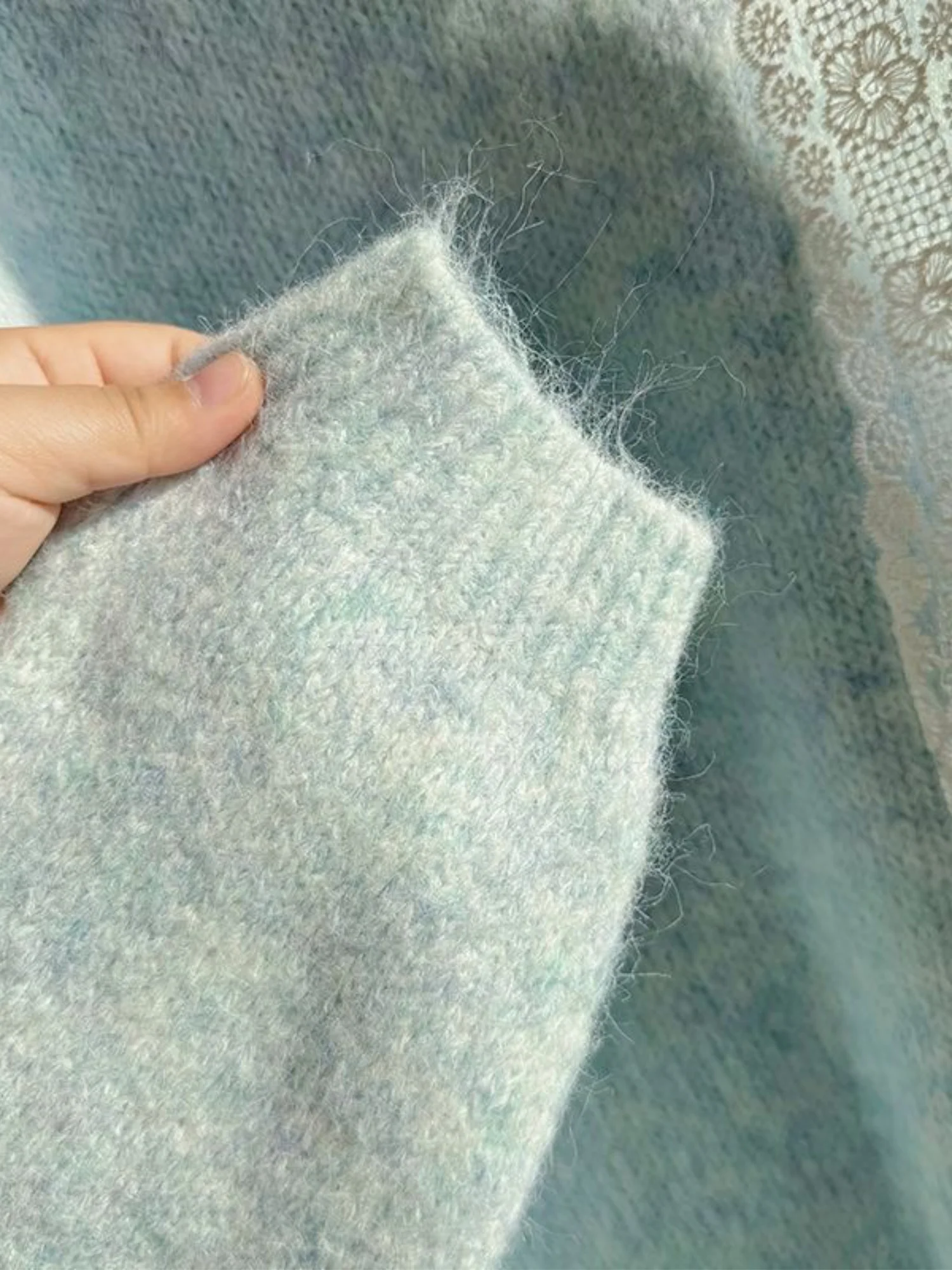 سترة نسائية محبوكة ناعمة مرقعة من الدانتيل، بلوزة فضفاضة ولطيفة باللون الأزرق الفاتح، مناسبة للربيع والخريف والشتاء للارتداء اليومي/التنقل/التسوق/ملابس الحفلات ذات الطراز الجميل #4