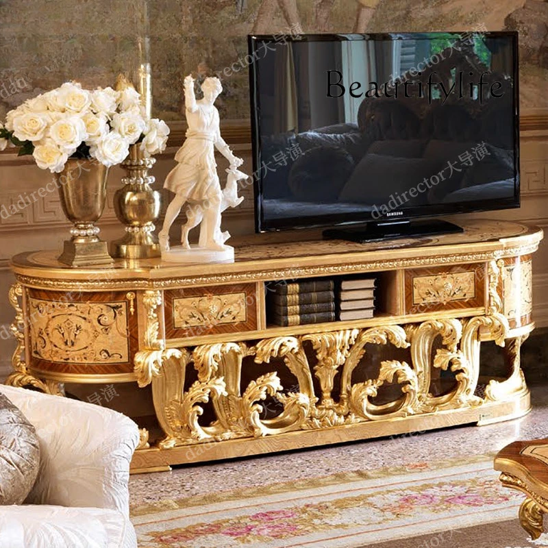 luxury solid wood TV cabinet French living room gold foil single door wine cabinet large apartment parquet floor cabinet