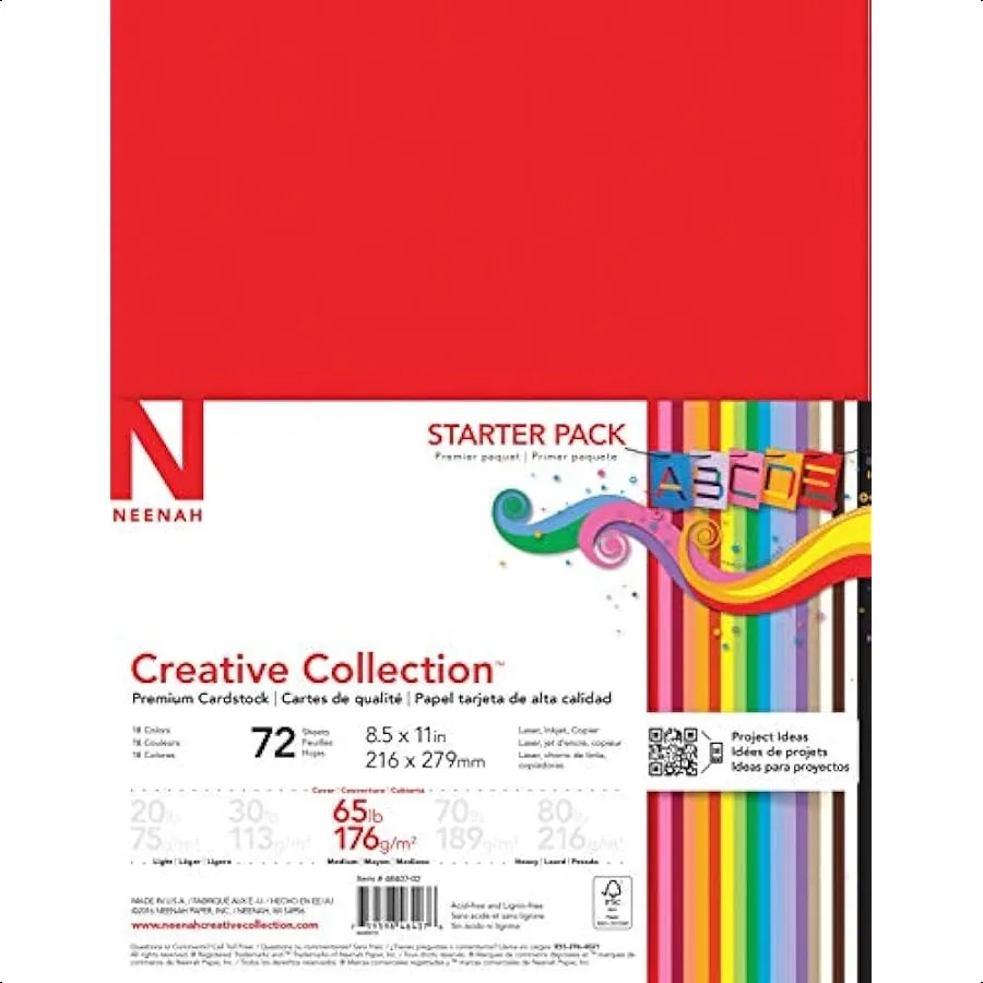 

Astrodesigns Cardstock Pack 8.5"X11" 72 Pkg 18 Bold and Vivid Colors
