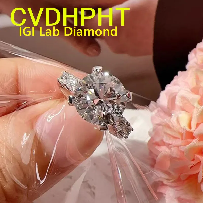 

Настраивание 4 карата, настоящее белое золото 14 карат, выращенное в лаборатории кольцо с бриллиантом IGI & GIL круглой формы D VS1, свадебное обручальное кольцо