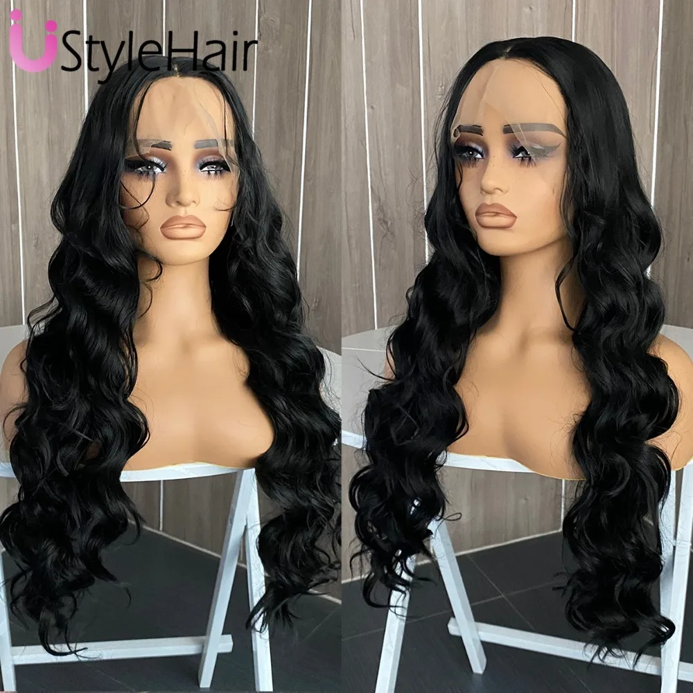 

Парик UStyleHair 13x6 с черной кружевной передней частью с детскими волосами, длинные волнистые парики для женщин, парик из синтетических волос для ежедневного использования, термостойкий