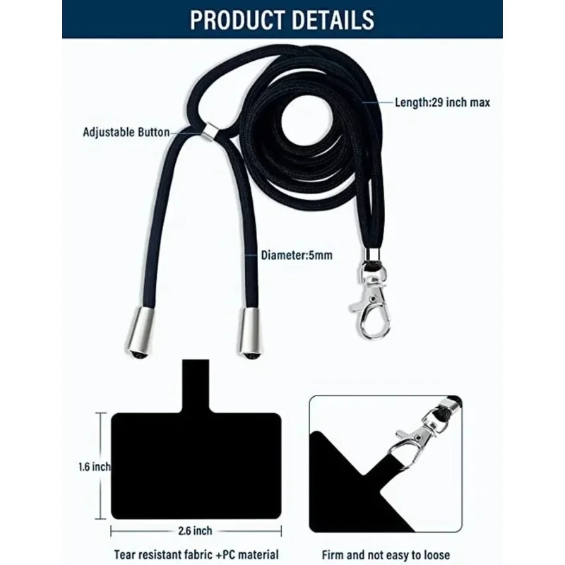 Adjustable Mobile Phone Lanyard Card Outdoor Universal Anti Lost Crossbody Neck Cord Patch Clip Wrist Hang Strap Rope for IPhone