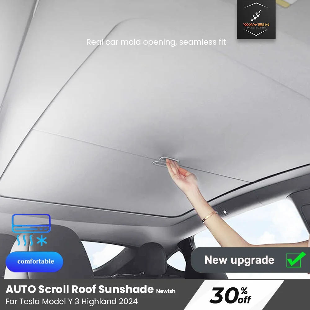 

Tesla Roof Sunshade For Model Y 3 Highland UV Protection Scroll Shade M3 Refresh Car Sun Visor insulation Retractable Parts