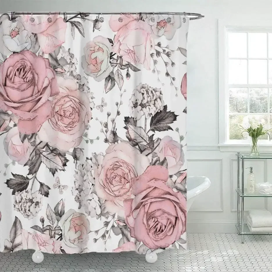 Floral Shower Curtain Leaf Greenery Flower Shower Curtain for Bathroom Plant Botanical Wildflower Bathroom Decor Fabric Curtains