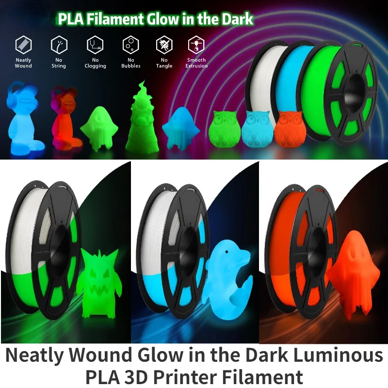 Luminous PLA Filament,Glow PLA Luminous Filament 1.75mm Glow In The Dark,1kg Spool, Fit FDM Printer Green/Blue/Red Glow in Dark