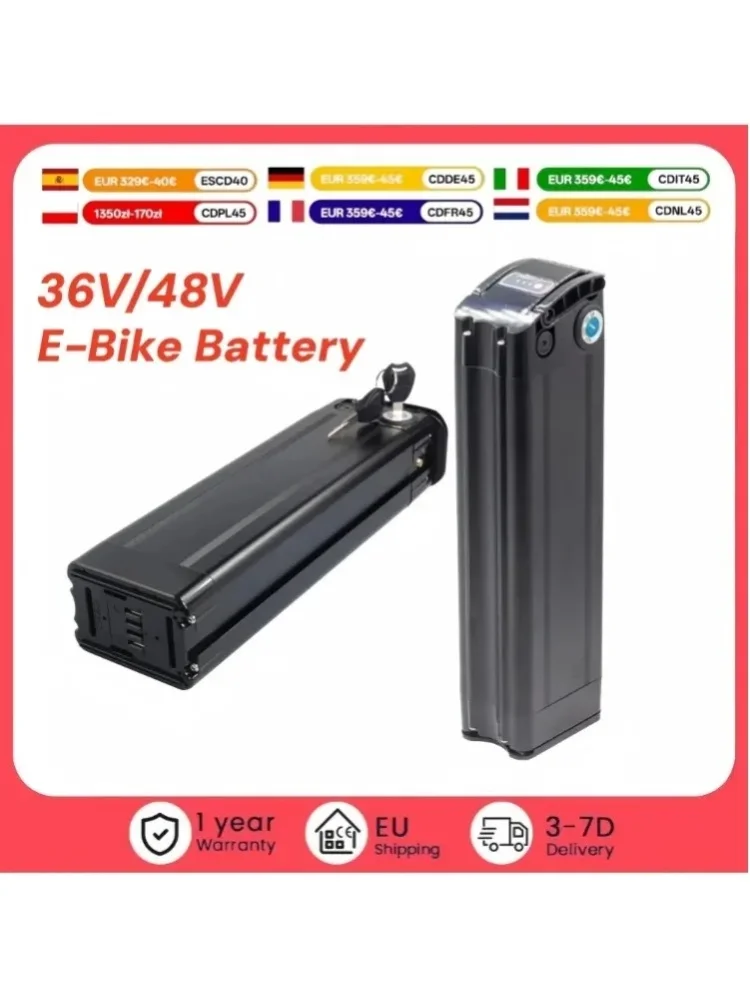 E-Bike Akku 36V 48V 20Ah 15Ah 25Ah Silver Fish Batterie für 1000W 800W 750W 500W 350W 250W Fahrradmotor mit Ladegerät und BMS