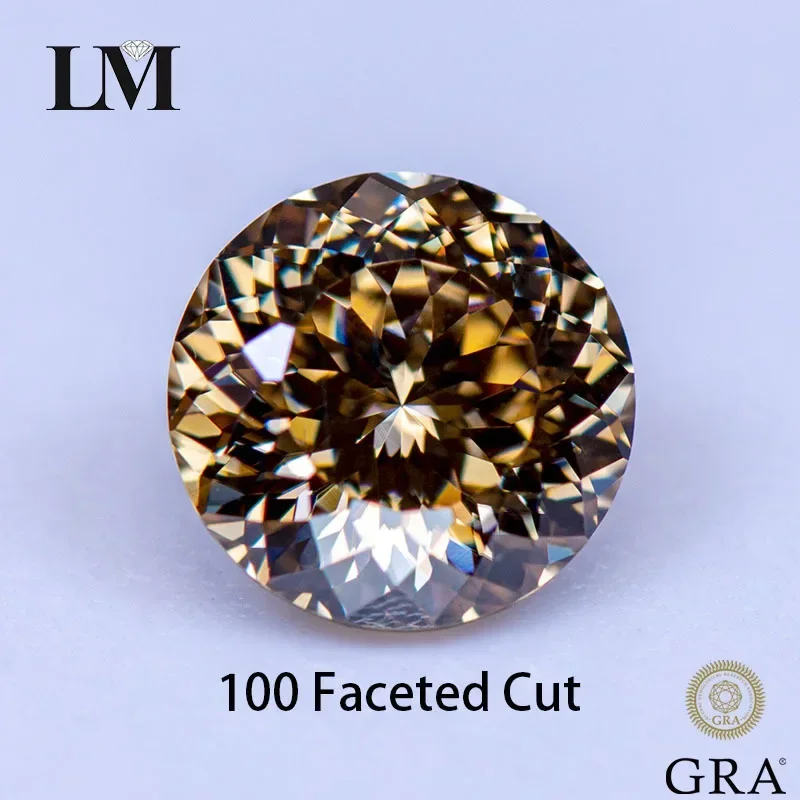 Moissanite Stone Natural Color Champagne Round Shape 100 Faceted Cut Lab Grown Diamond Charms Woman Jewelry With GRA Certificate