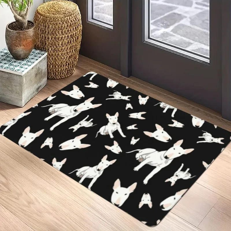 Bull Terrier Multi-Color Heads and Bone Prints Non-Slip Floor Mat, Fun Decorative Rug for Pet Lover Home Decor