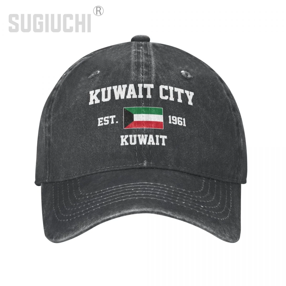 Flag of Kuwait EST.1961 Kuwait City Unisex Adult Charcoal Washed Denim Baseball Cap Men Vintage Cotton Dad Patriotic Trucker Hat