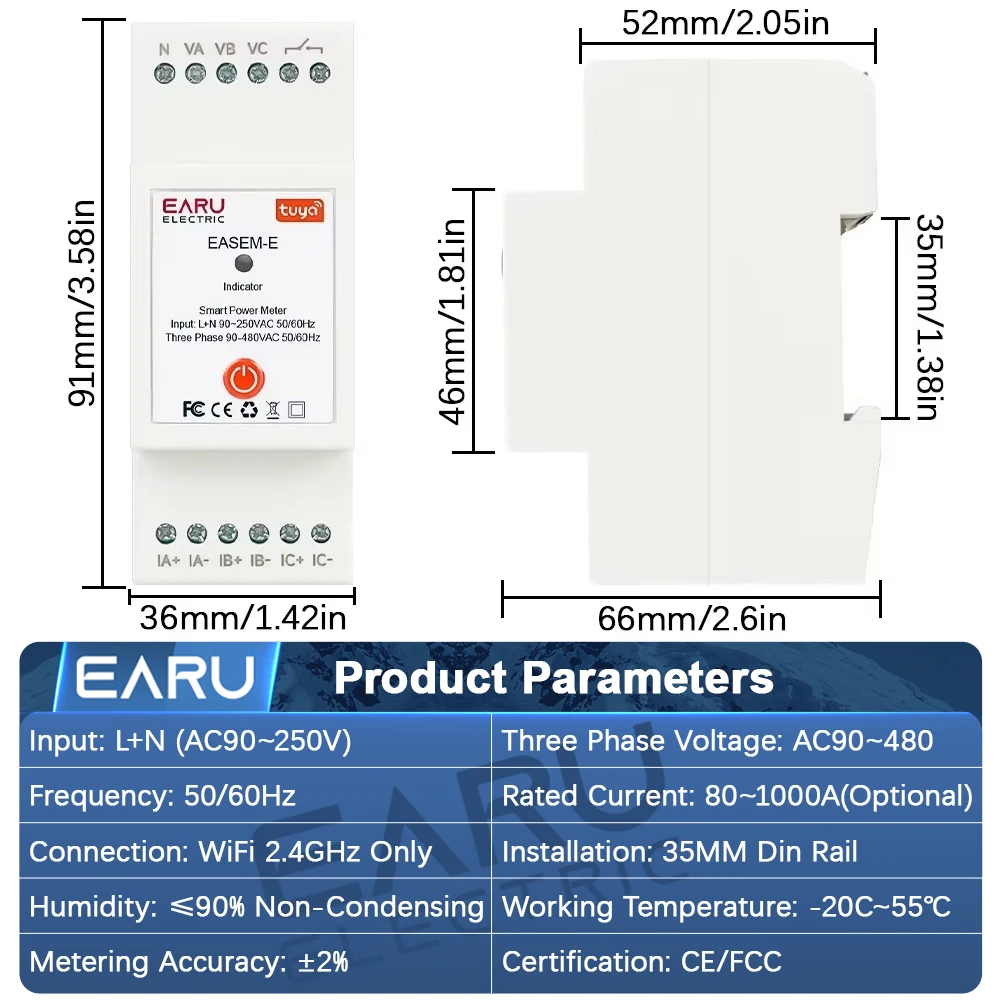 EARU Single Three Phase Tuya W - Energy Meter Bidirectional ulasan dan harga