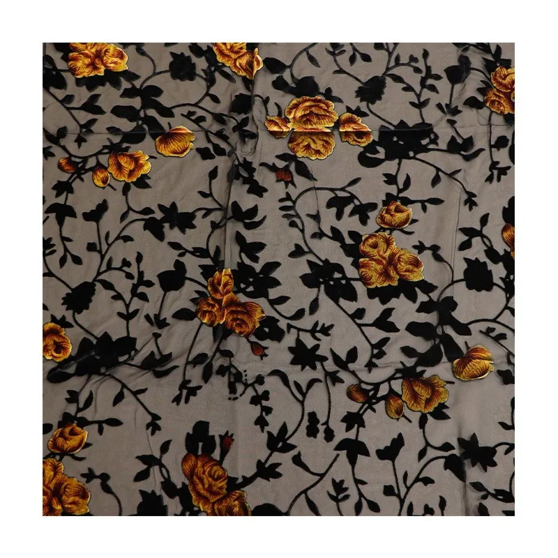 Gaun tidur cheongsam dari kain beludru viscose brokat tenun bermotif dan berwarna pecah-pecah