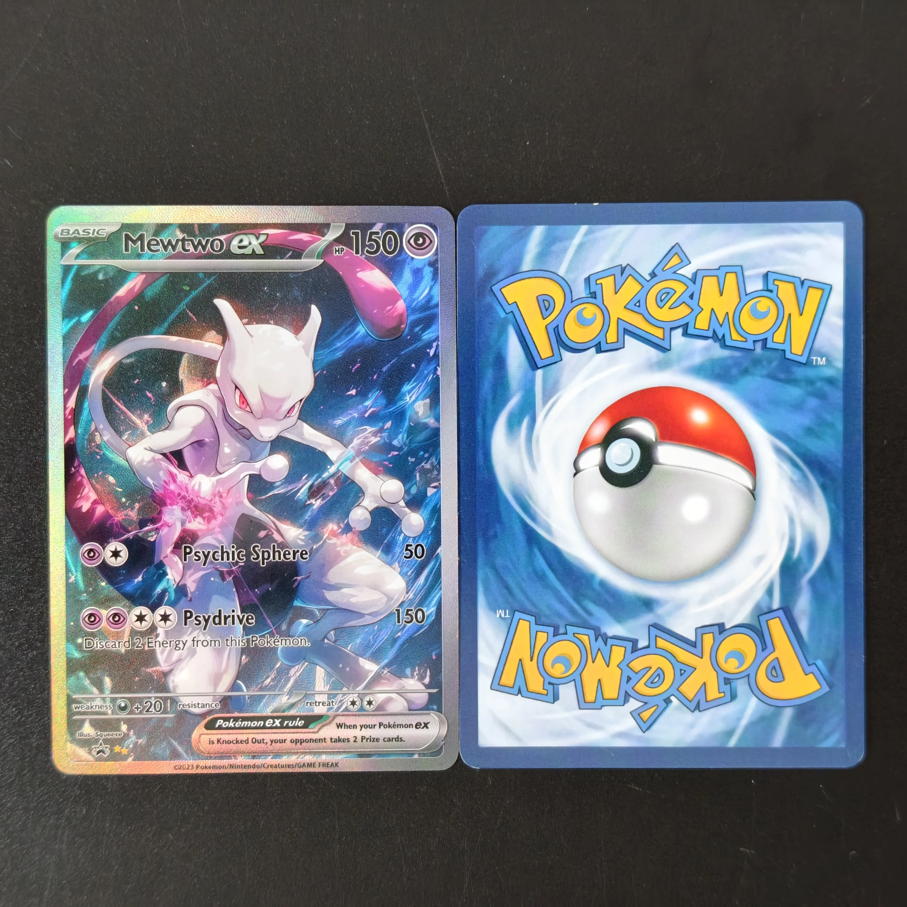 English PTCG Pokemon Cards Lucario EX Mewtwo EX Blue Ice Splash Background Full Art Textured Rainbow Holo DIY Self Made Cards view 2