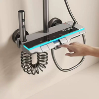 Bathroom Shower Head Set Mirror-Finish Brass Thermostatic Bathtub Faucet  LED Display Thermostatic Shower System