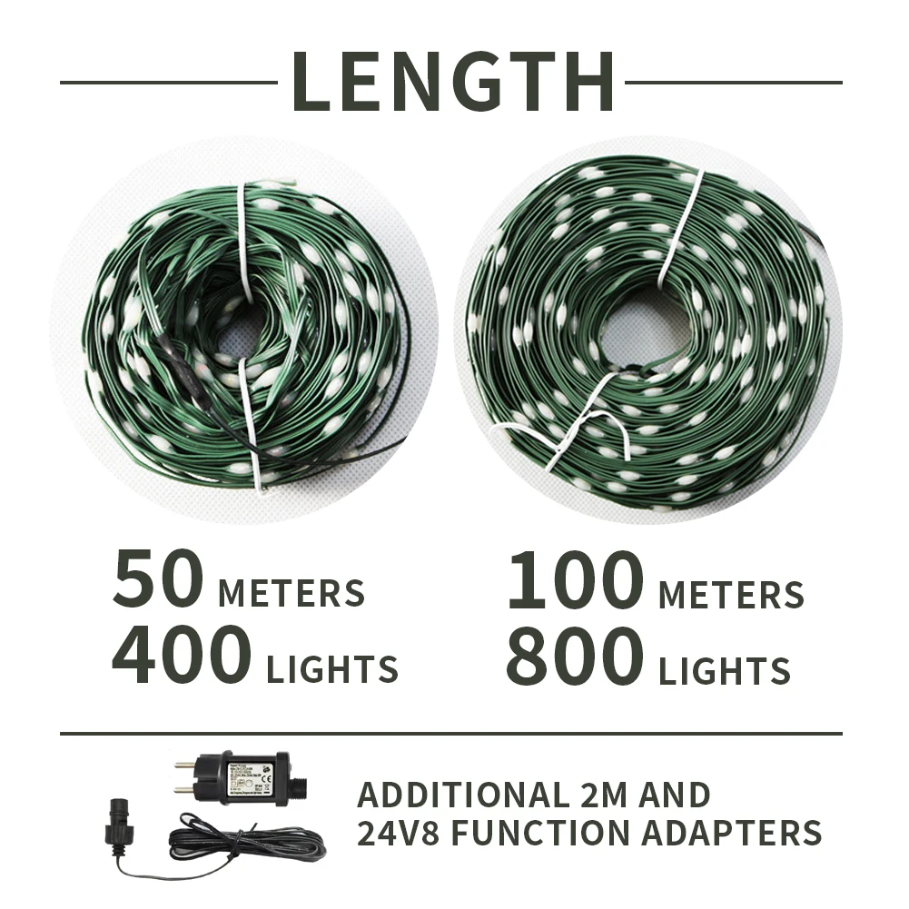 50M 100M LED String Lights Green Wire Fairy Lights Warm White Garland For Outdoor Home Christmas Wedding Party Garden Decoration