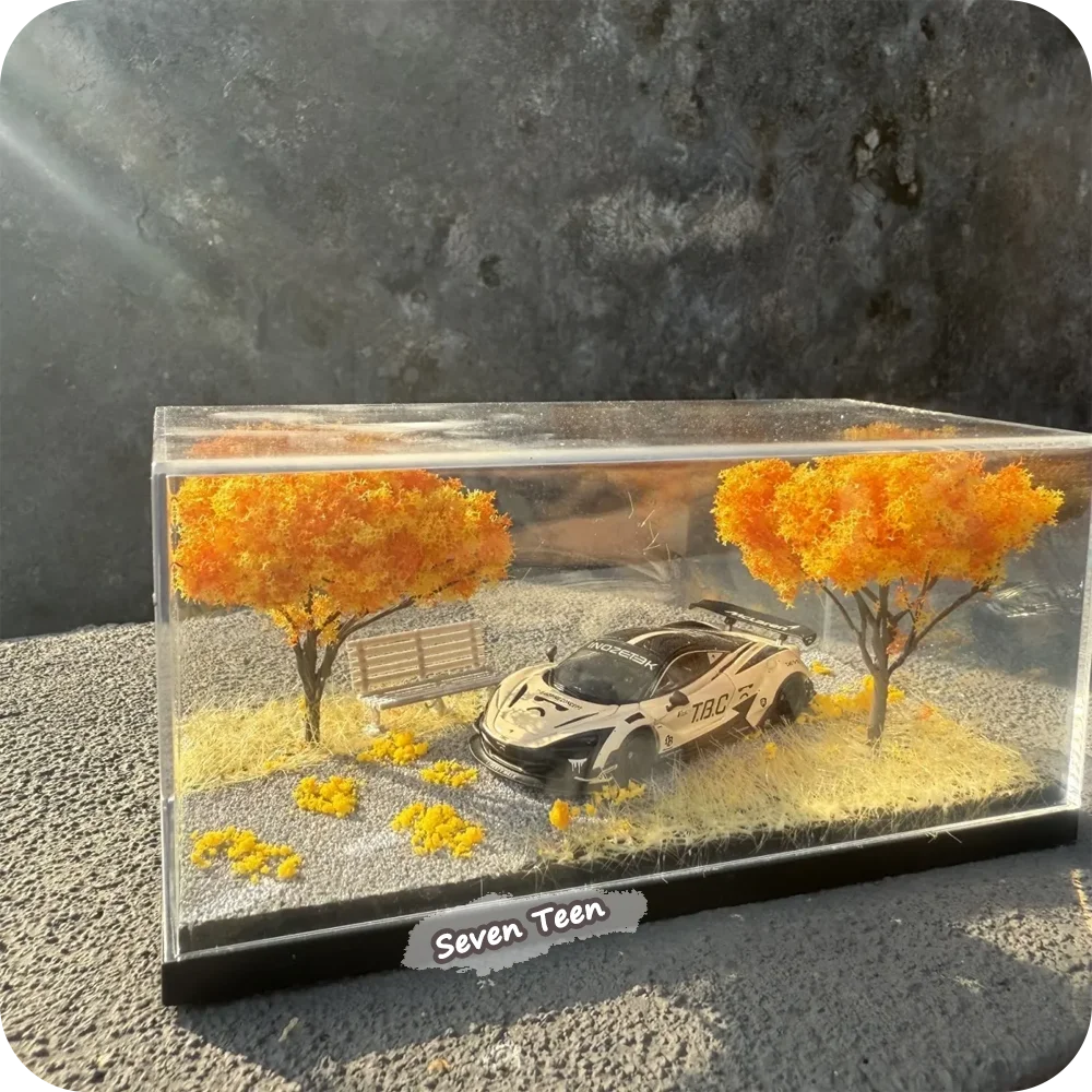 1:64 Herbstszenen-Miniatur-Automodell-Acryl-Vitrine Modell-Fotorequisiten Heimdekor Miniatur-Ornament (Automodell nicht enthalten) – Detail 3