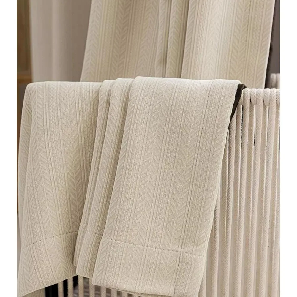 Cortinas opacas de color sólido con aislamiento térmico para dormitorios, cortinas con gancho plisado de chenilla, beige y blanco con ahorro de energía