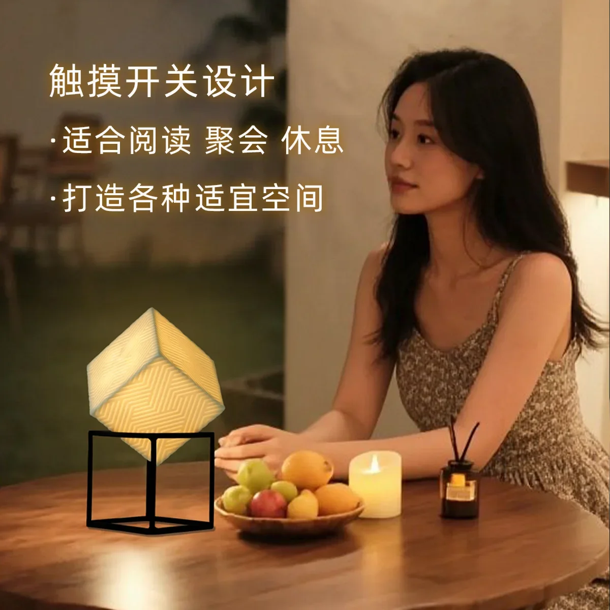 Luce notturna quadrata in ceramica Luce USB ricarica atmosfera camera da letto di lusso cubo ornamentale moderno creativo